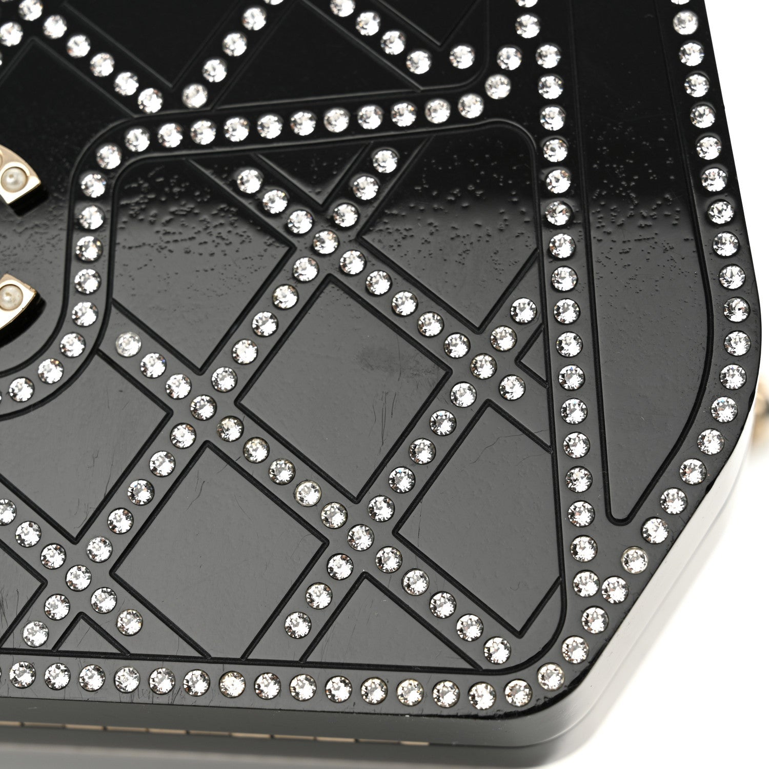 Chanel Plexiglass Crystal Quilted Minaudiere Clutch Black White