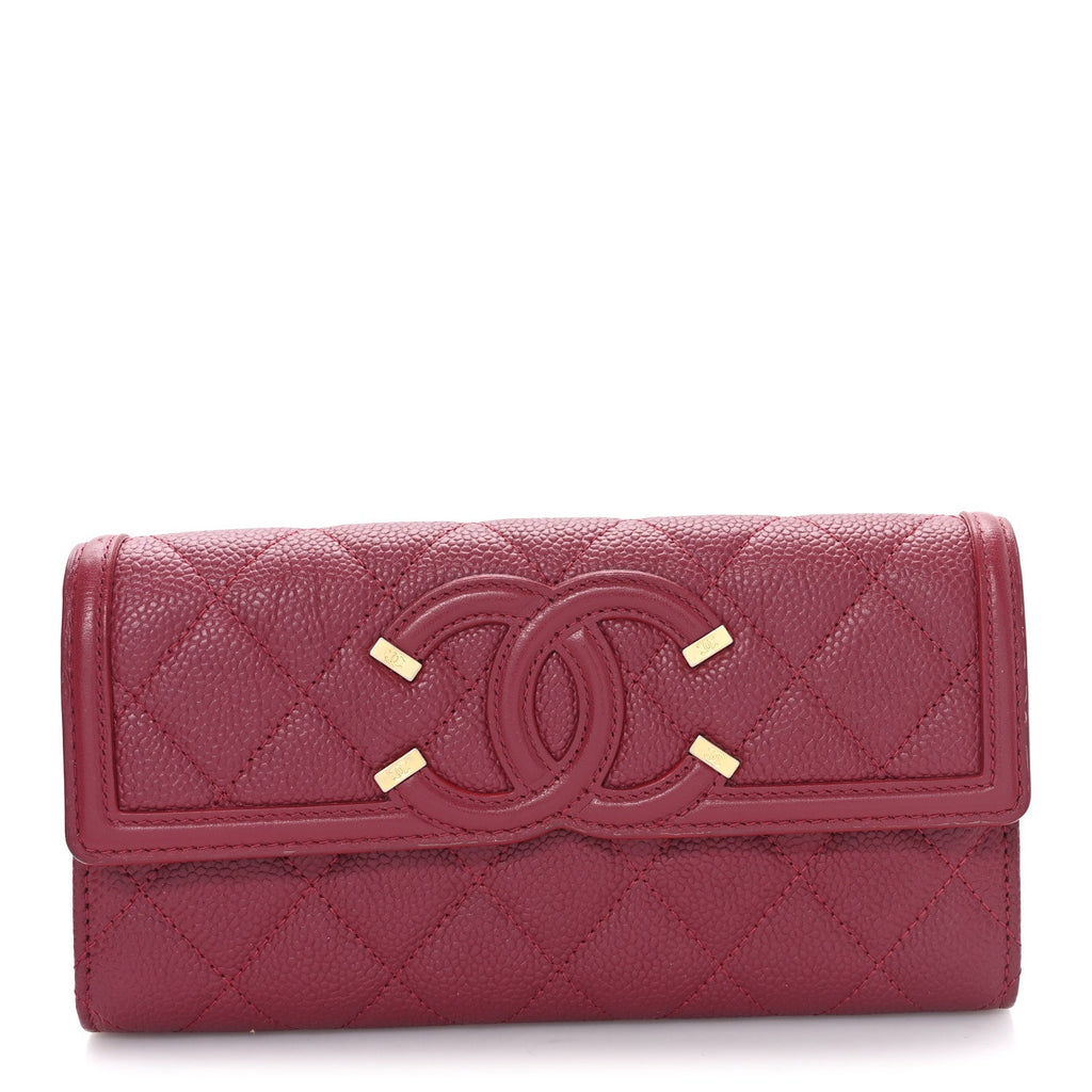 Caviar Quilted Large Filigree Gusset Flap Wallet Dark Pink