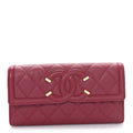 Caviar Quilted Large Filigree Gusset Flap Wallet Dark Pink