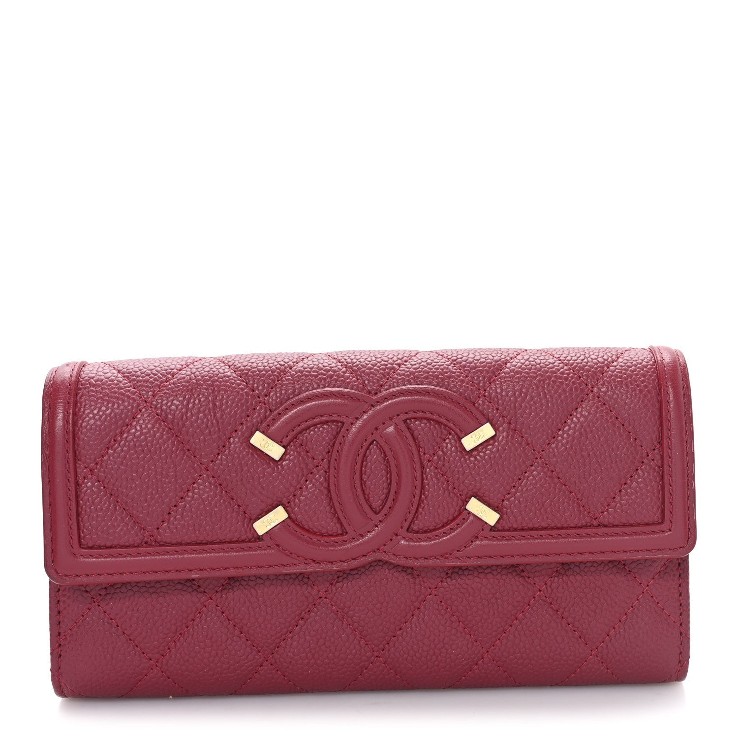 Caviar Quilted Large Filigree Gusset Flap Wallet Dark Pink