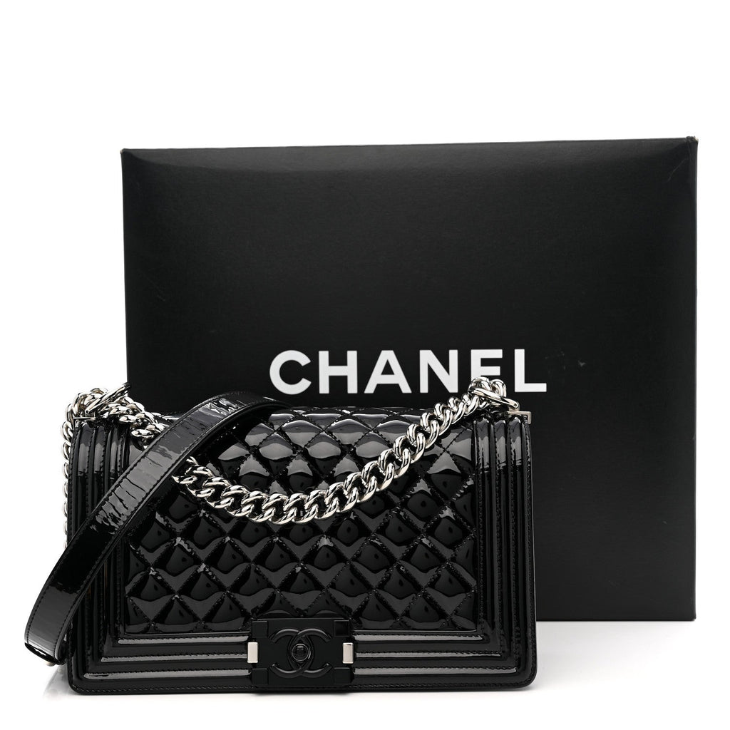 Chanel Patent Calfskin Quilted Medium Plexiglass Boy Flap Black