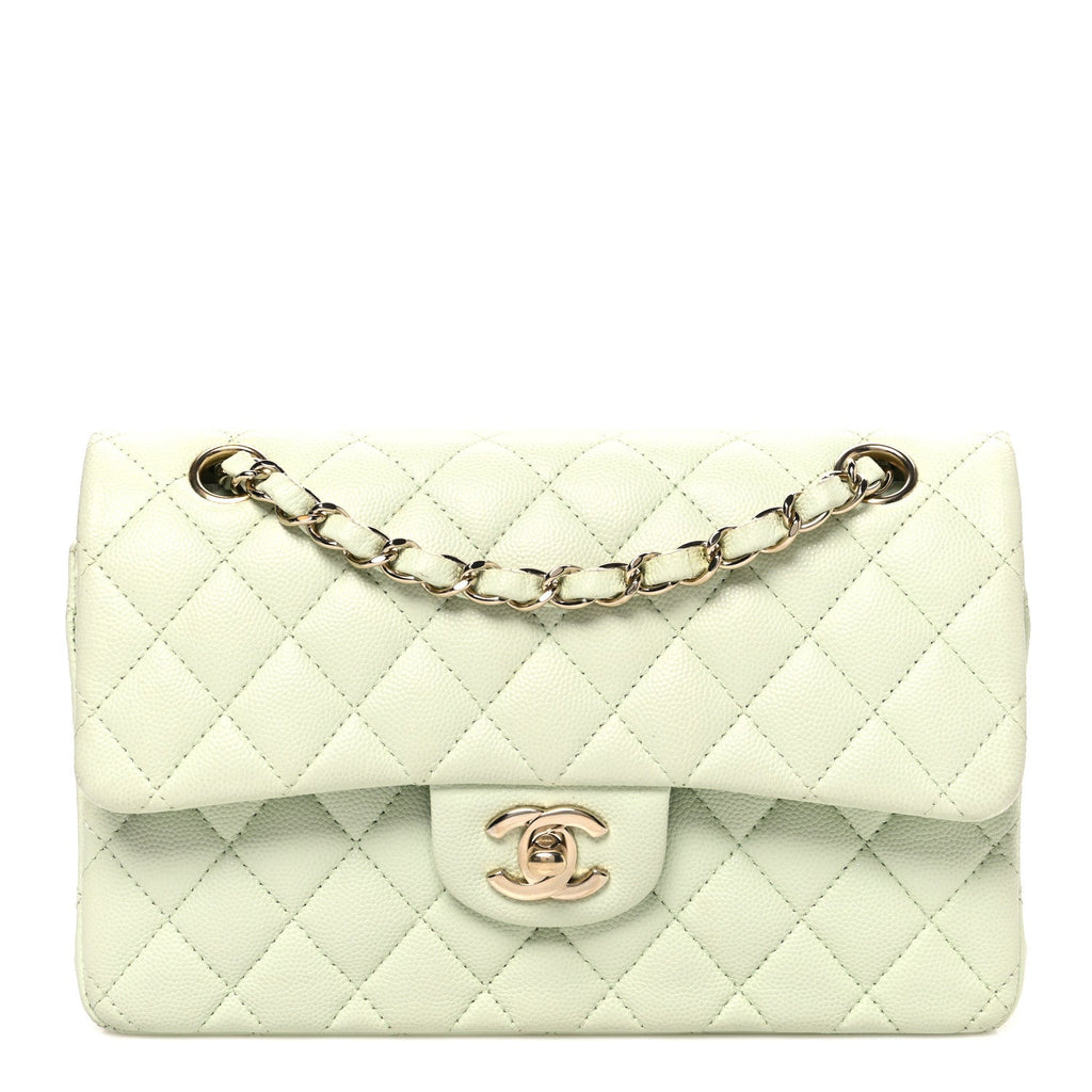 Chanel Caviar Quilted Small Double Flap Light Green