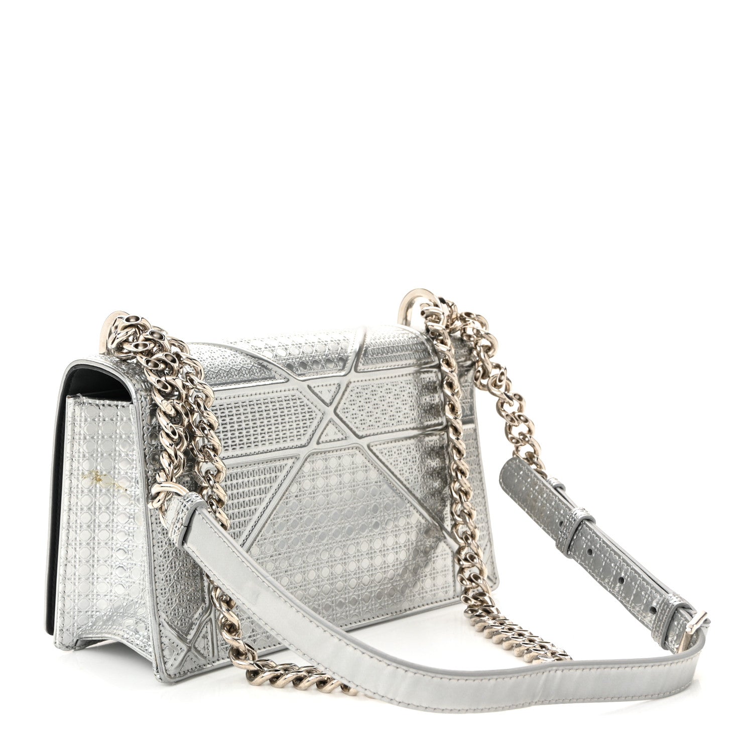 Christian Dior Metallic Patent Micro-Cannage Small Diorama Flap Bag Silver