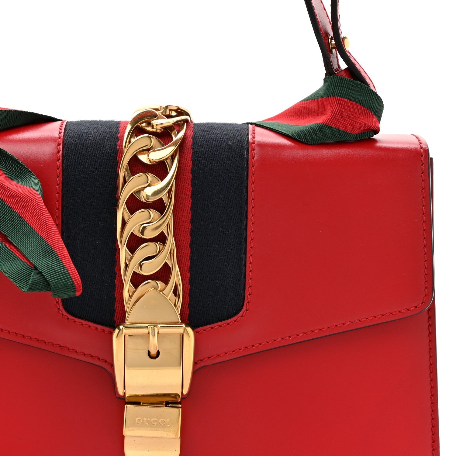 Gucci Calfskin Small Sylvie Shoulder Bag Hibiscus Red