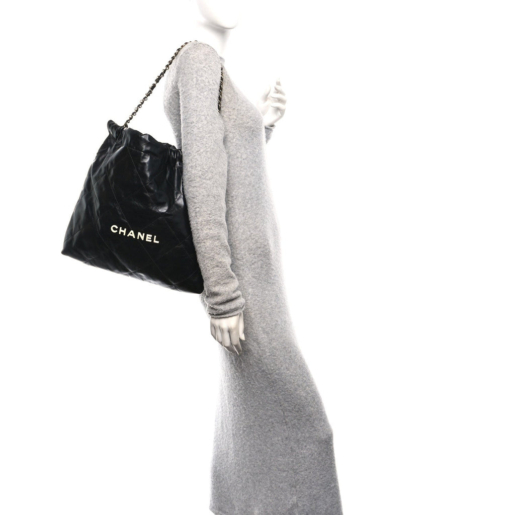 Chanel Shiny Calfskin Quilted Chanel 22 Black White