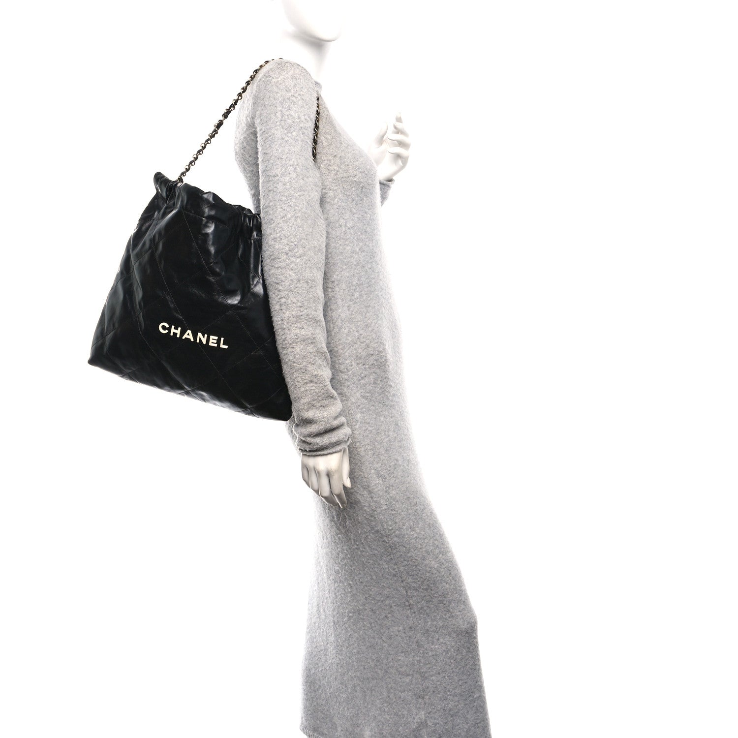 Chanel Shiny Calfskin Quilted Chanel 22 Black White