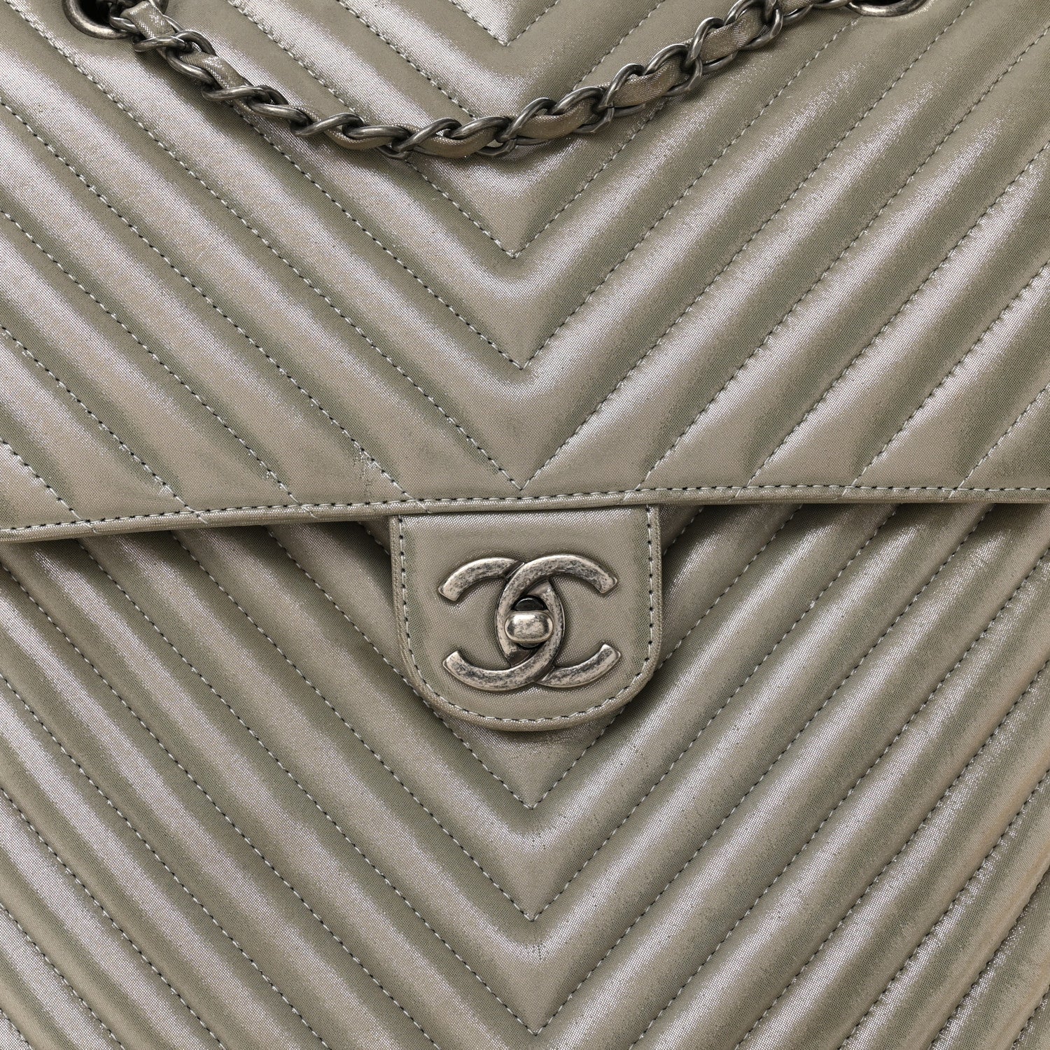 Chanel Iridescent Calfskin Chevron Quilted Small Urban Spirit Backpack Silver