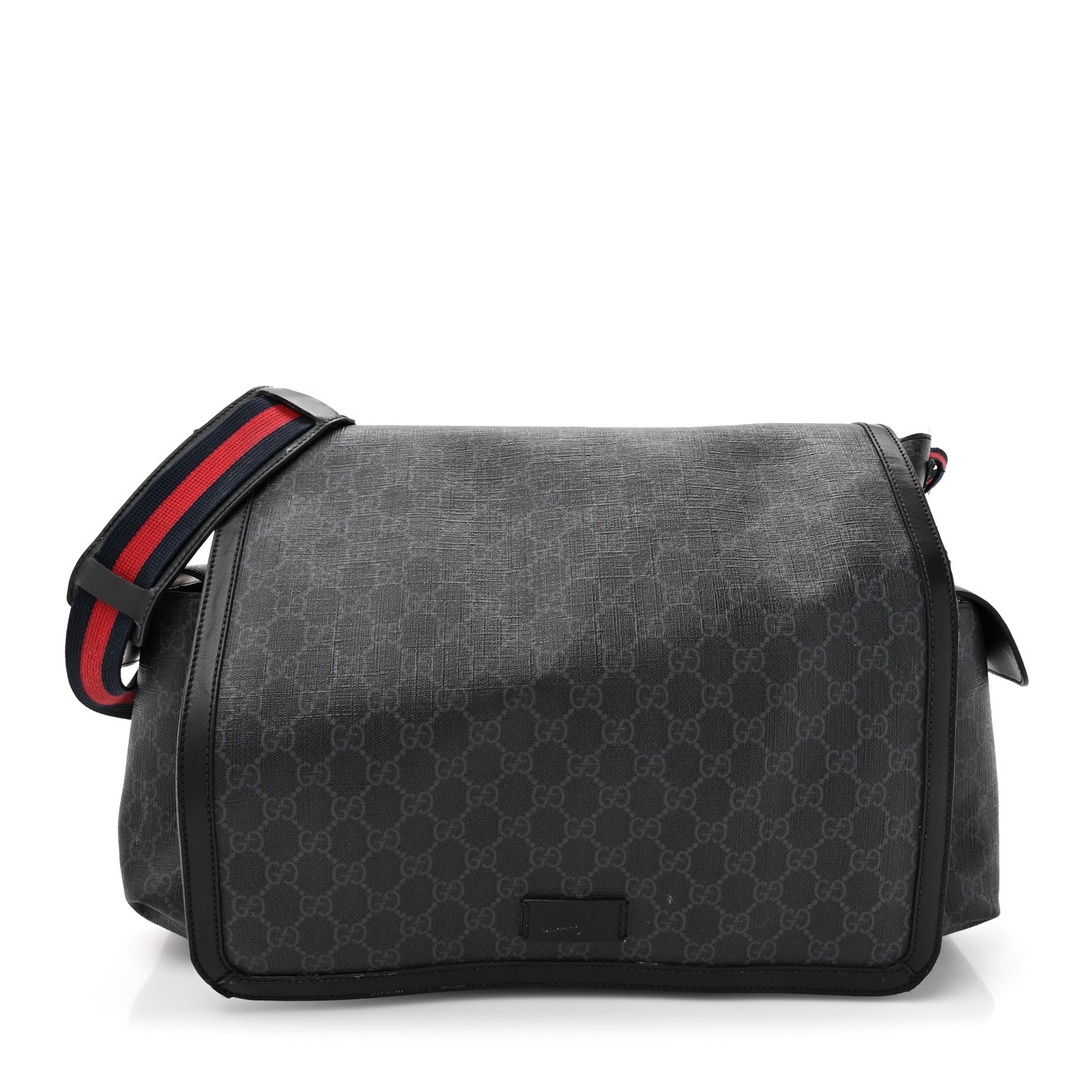 Gucci GG Supreme Monogram Web Messenger Diaper Bag Black Grey