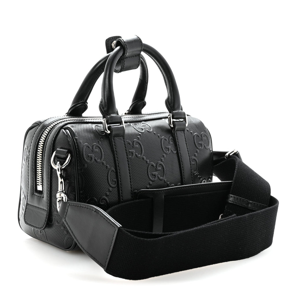 Gucci Calfskin GG Tennis Embossed Mini Duffle Bag Black