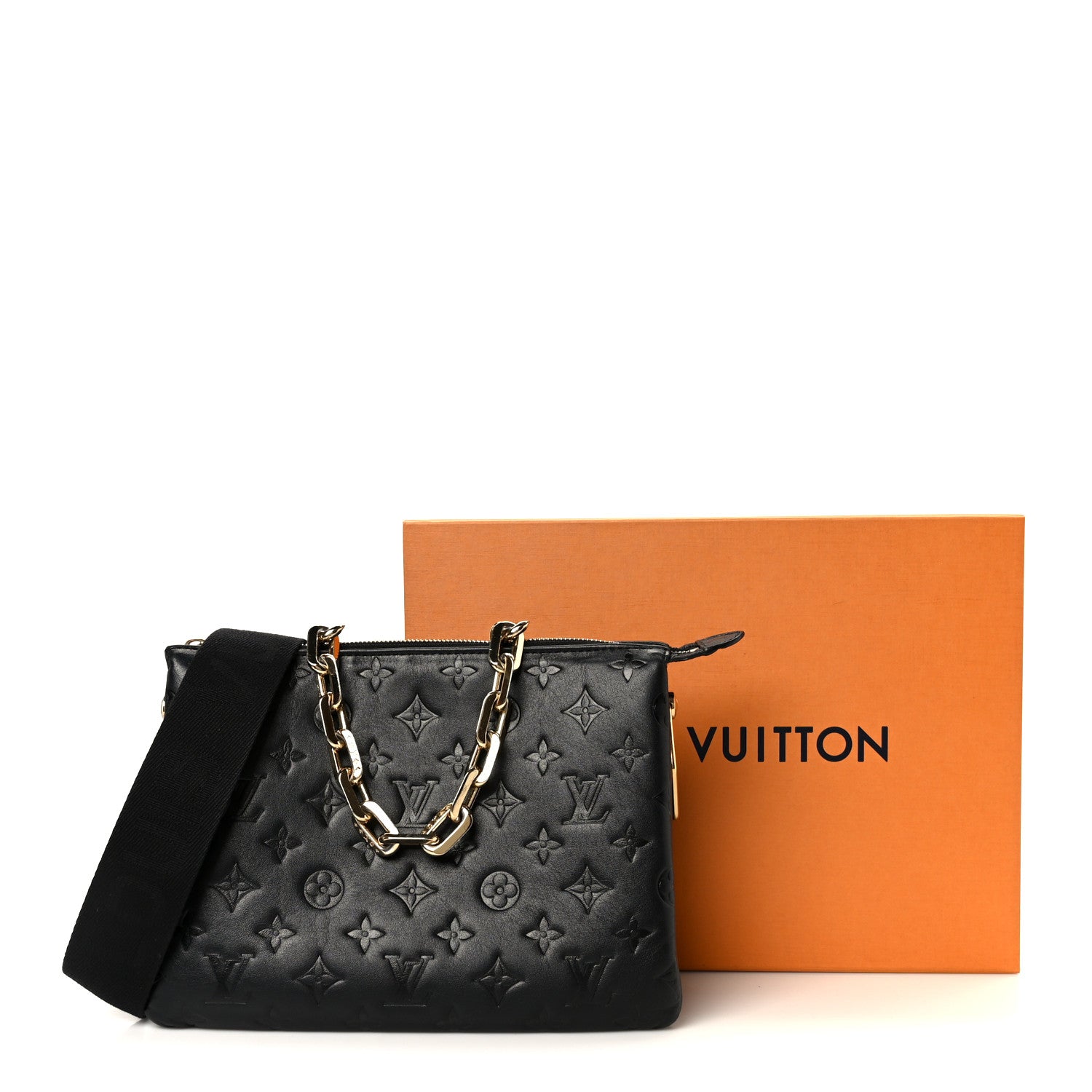 Louis Vuitton Lambskin Embossed Monogram Coussin PM Black
