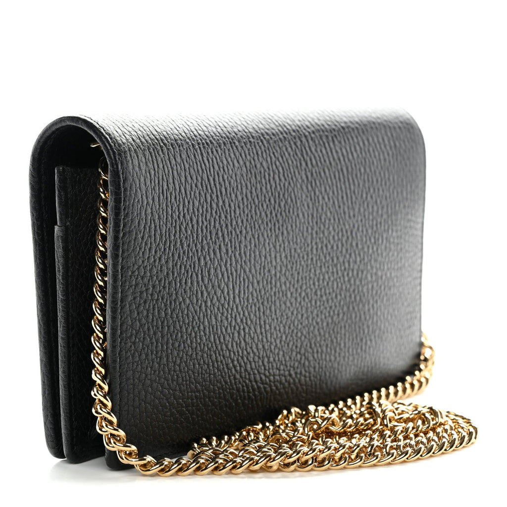 Gucci Calfskin Mini GG Marmont Chain Wallet Black