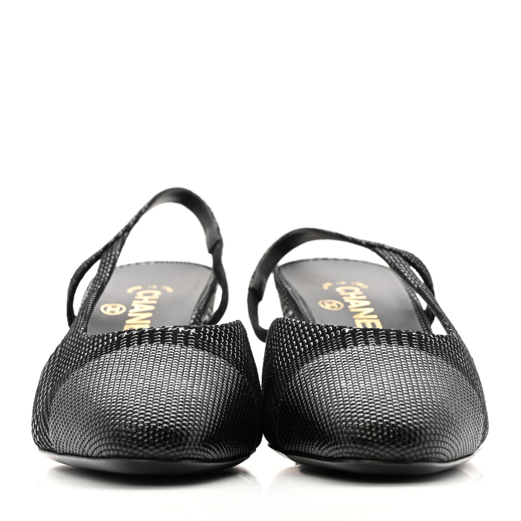 Chanel Suede Kidskin Cap Toe CC Slingback Pumps 39 Black