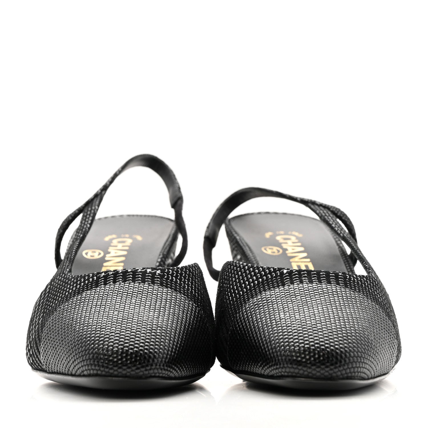 Chanel Suede Kidskin Cap Toe CC Slingback Pumps 39 Black