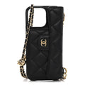 Caviar Quilted Pearl Crush iPhone 16 Pro Max Case With Chain Black