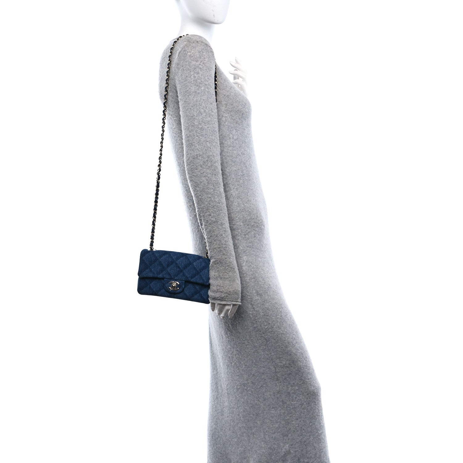 Chanel Printed Denim Quilted Mini Rectangular Flap Dark Blue