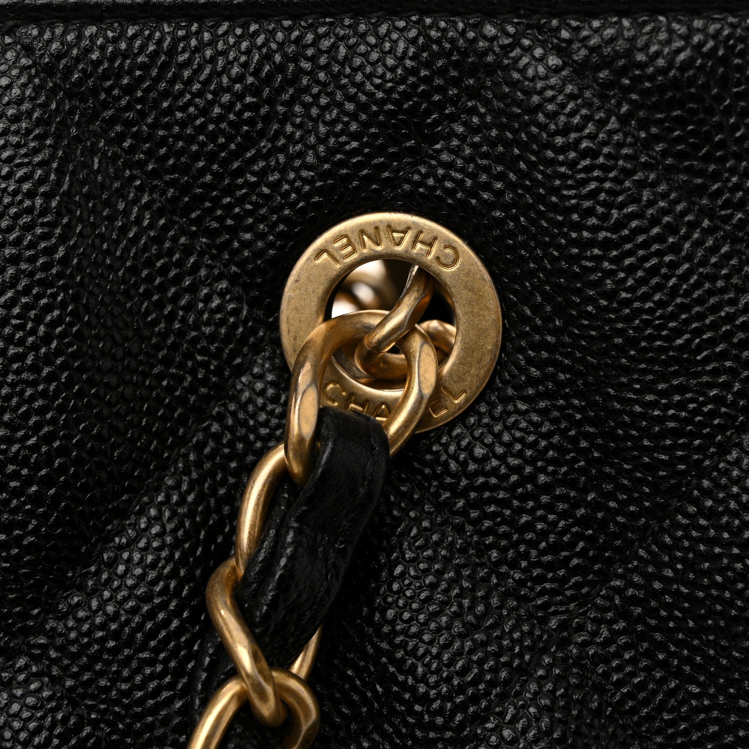Chanel Caviar Quilted Small Trapezoid Chain Shopping Tote Black