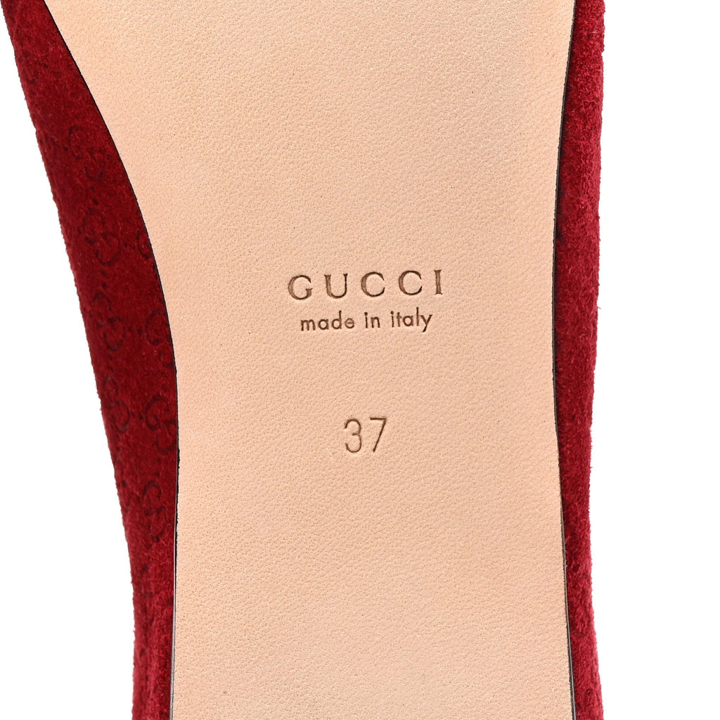Gucci Suede Micro GG Horsebit Womens Kensington Moccasin Loafers 37 Rosso Ancora