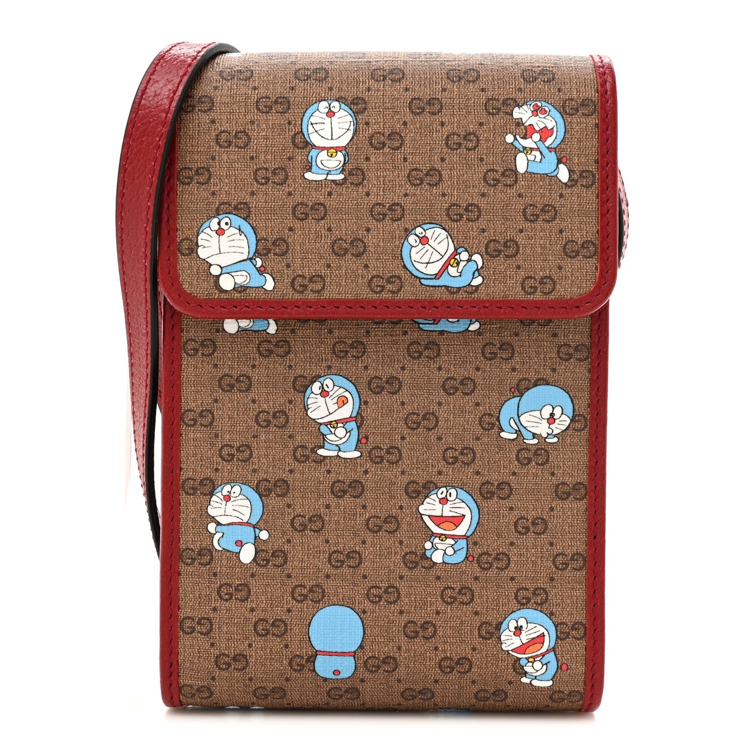Gucci X DORAEMON Mini Vintage GG Supreme Monogram Mini Crossbody Bag Beige Cherry Red