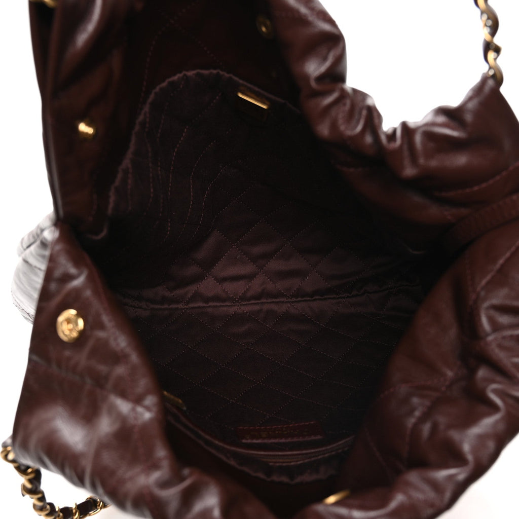 Chanel Shiny Calfskin Quilted Small Chanel 22 Dark Brown