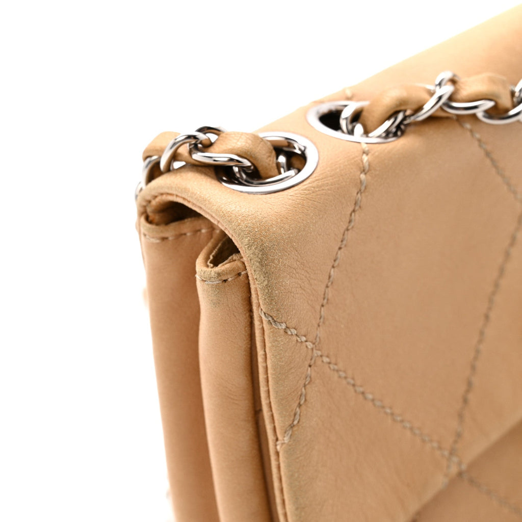 Chanel Lambskin Diamond Stitched CC CC East West Flap Beige
