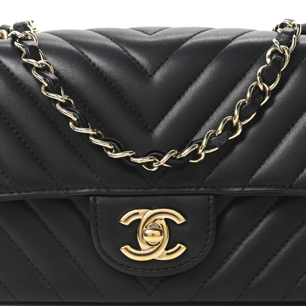 Chanel Lambskin Chevron Quilted Mini Rectangular Flap Black