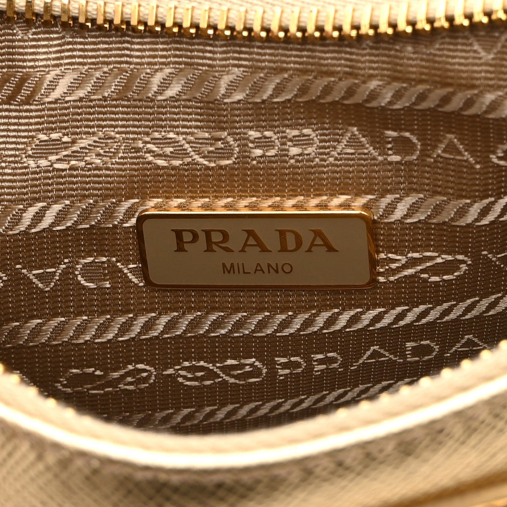 Prada Saffiano Lux Mini Re-Edition Shoulder Bag Platino