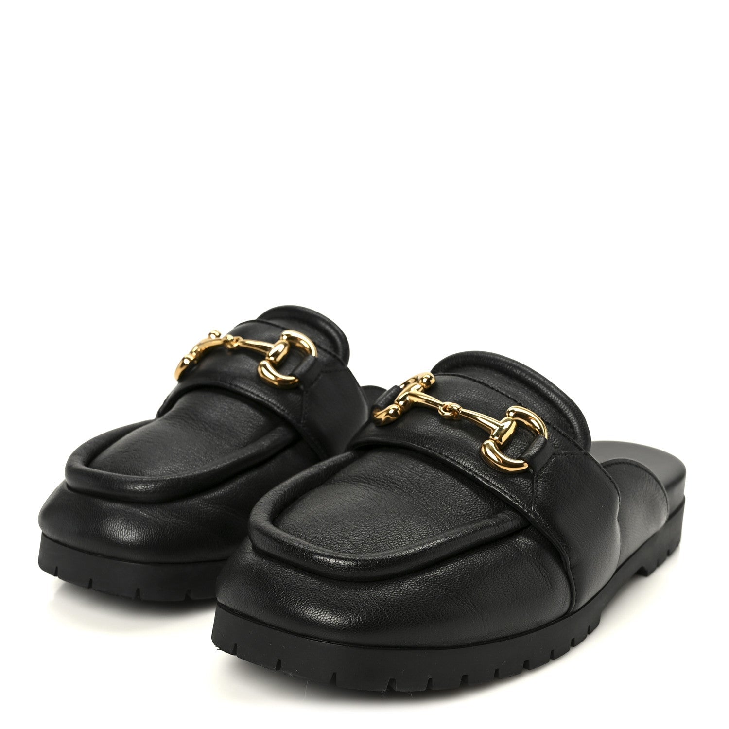 Gucci Goatskin Auroville Horsebit Mules 37.5 Black