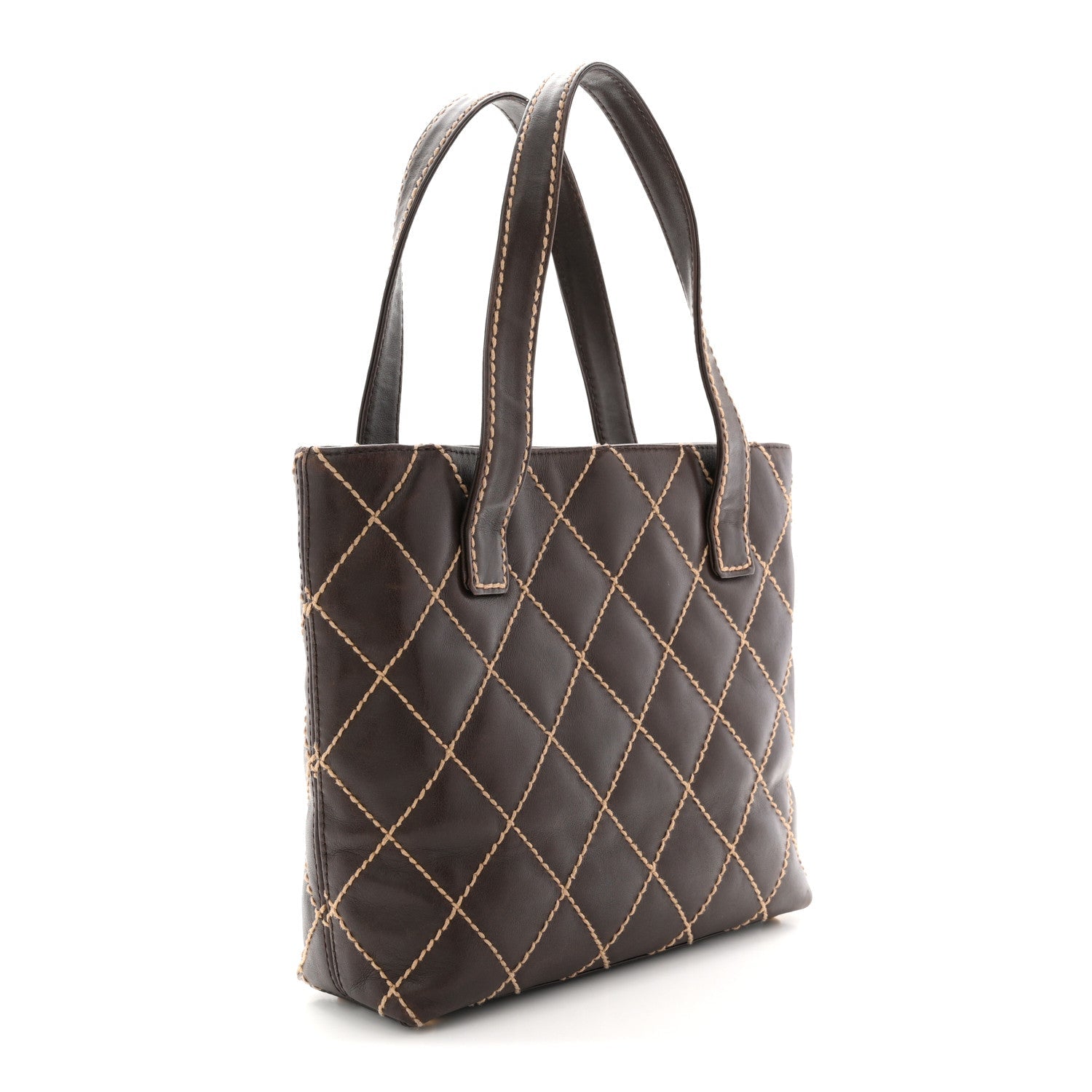 Chanel Calfskin Wild Stitch Tote Brown