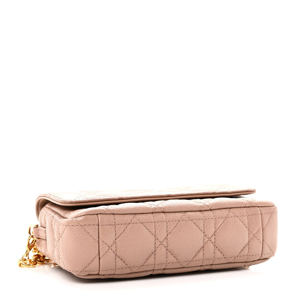 Christian Dior Supple Calfskin Cannage Caro Pouch with Chain Rose Des Vents