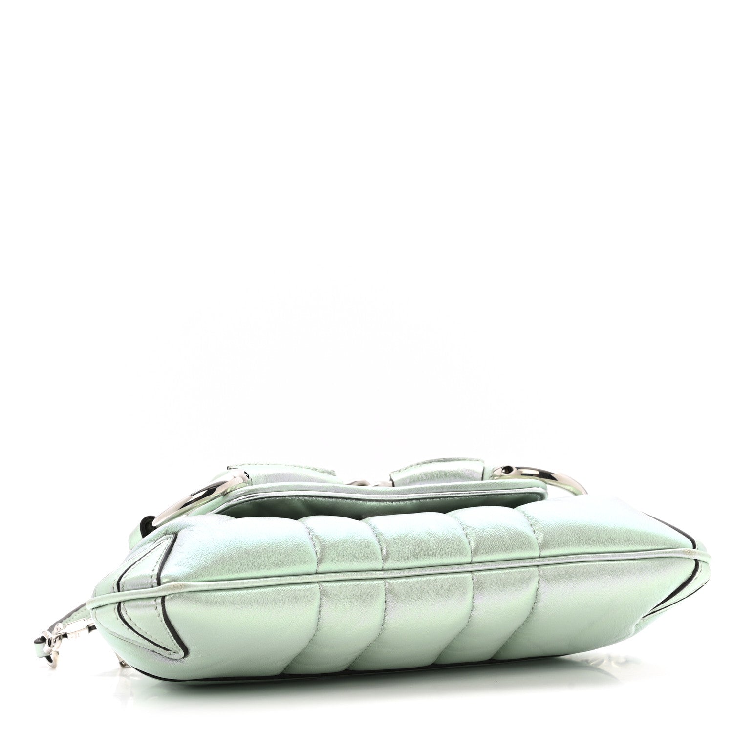 Gucci Iridescent Nappa Vertical Matelasse Small Maxi Horsebit Chain Shoulder Bag Iridescent Salvy Green