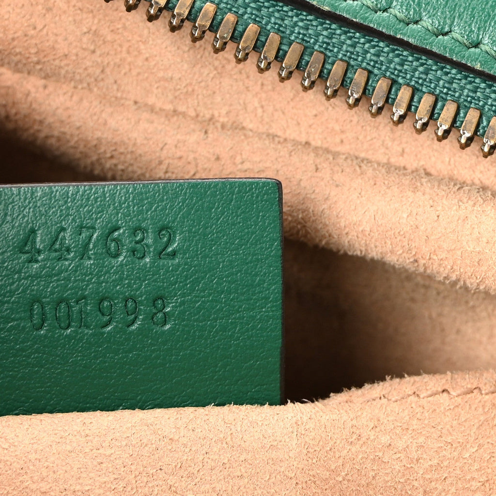 Gucci Calfskin Matelasse Small GG Marmont Chain Shoulder Bag Emerald Green