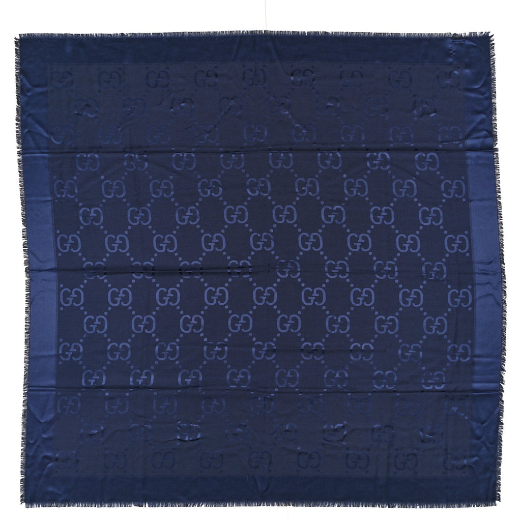Gucci Wool Silk GG Jacquard Shawl Blue