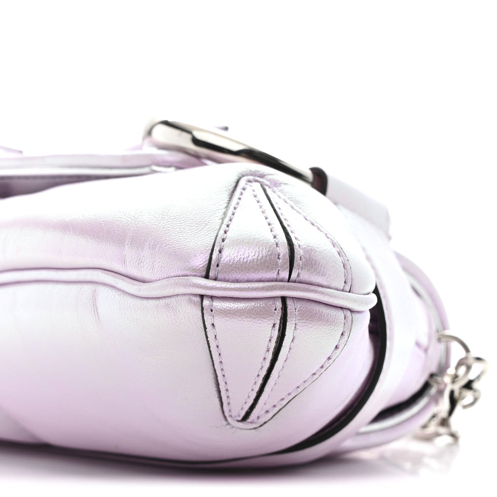 Gucci Iridescent Nappa Vertical Matelasse Medium Maxi Horsebit Chain Shoulder Bag Escape Pink