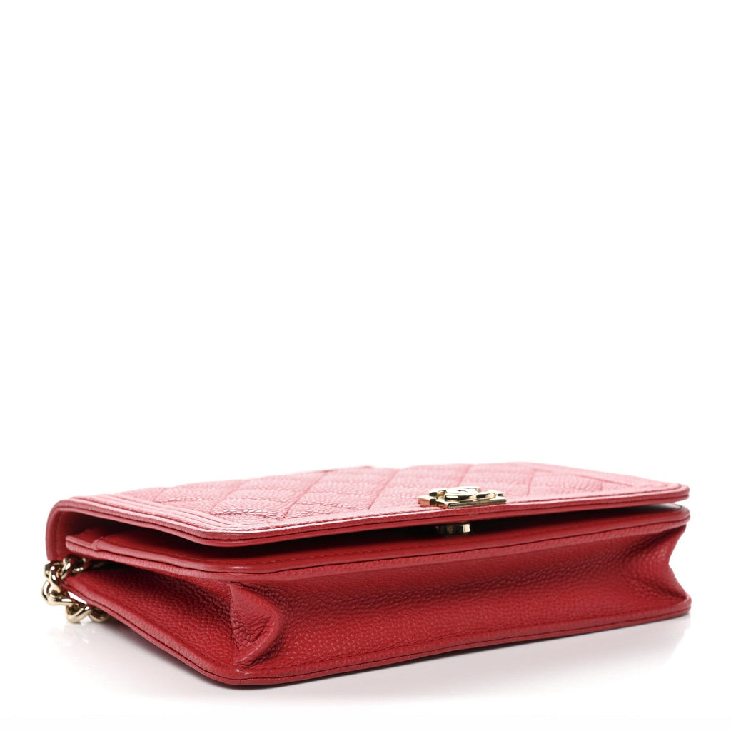 Chanel Caviar Quilted Boy Wallet On Chain WOC Red