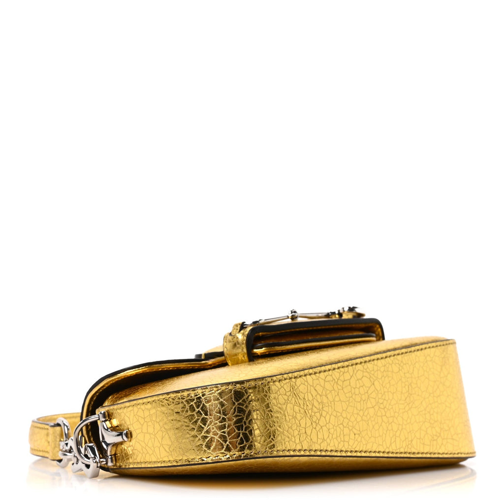 Gucci Metallic Demetra Mini Horsebit 1955 Asymmetric Shoulder Bag Gold