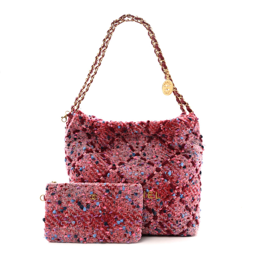 Chanel Tweed Quilted Chanel 22 Pink Burgundy