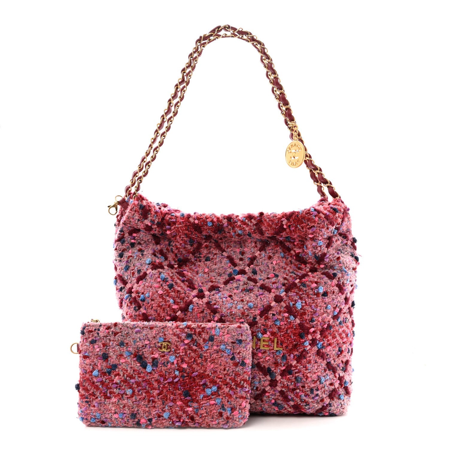 Chanel Tweed Quilted Chanel 22 Pink Burgundy