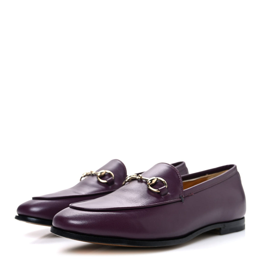 Gucci Real Betis Glamour Calfskin Womens Jordaan Horsebit Loafers 35.5 Shiny Vineyard