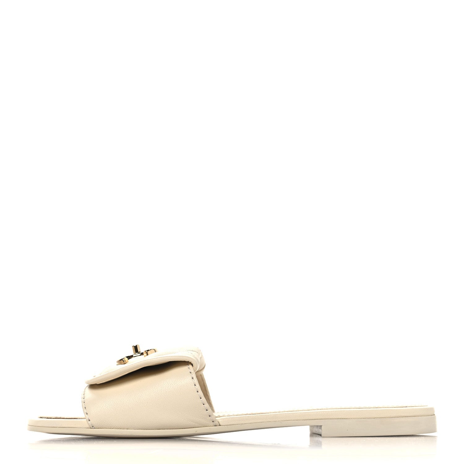Lambskin Quilted Turnlock Flat Mules 35.5 Ivory