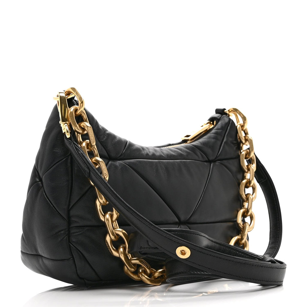 Prada Nappa Triangle Quilted Patchwork System Bag Black