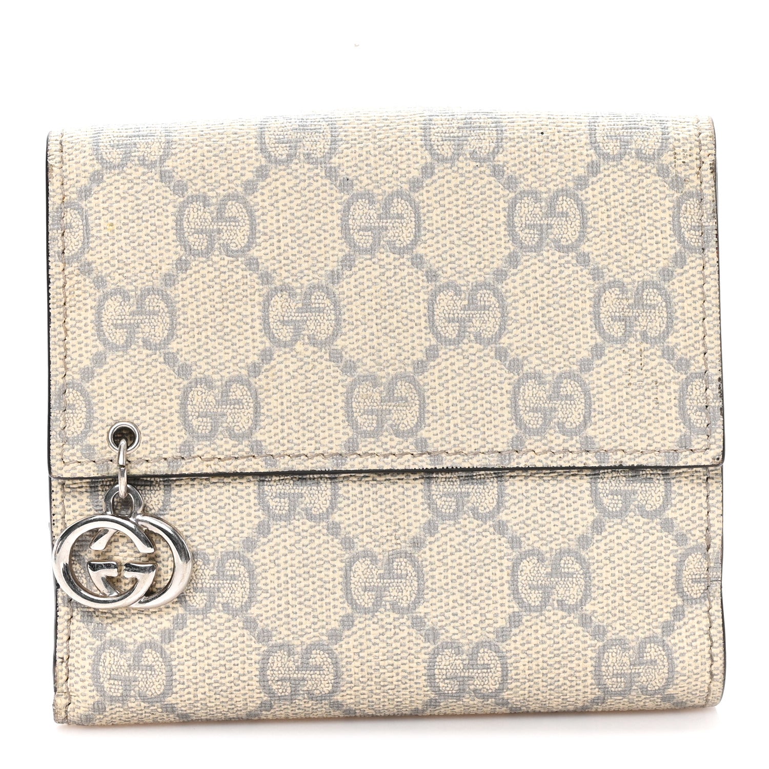 Gucci GG Supreme Monogram GG Pierce French Flap Wallet Ecru Grigio