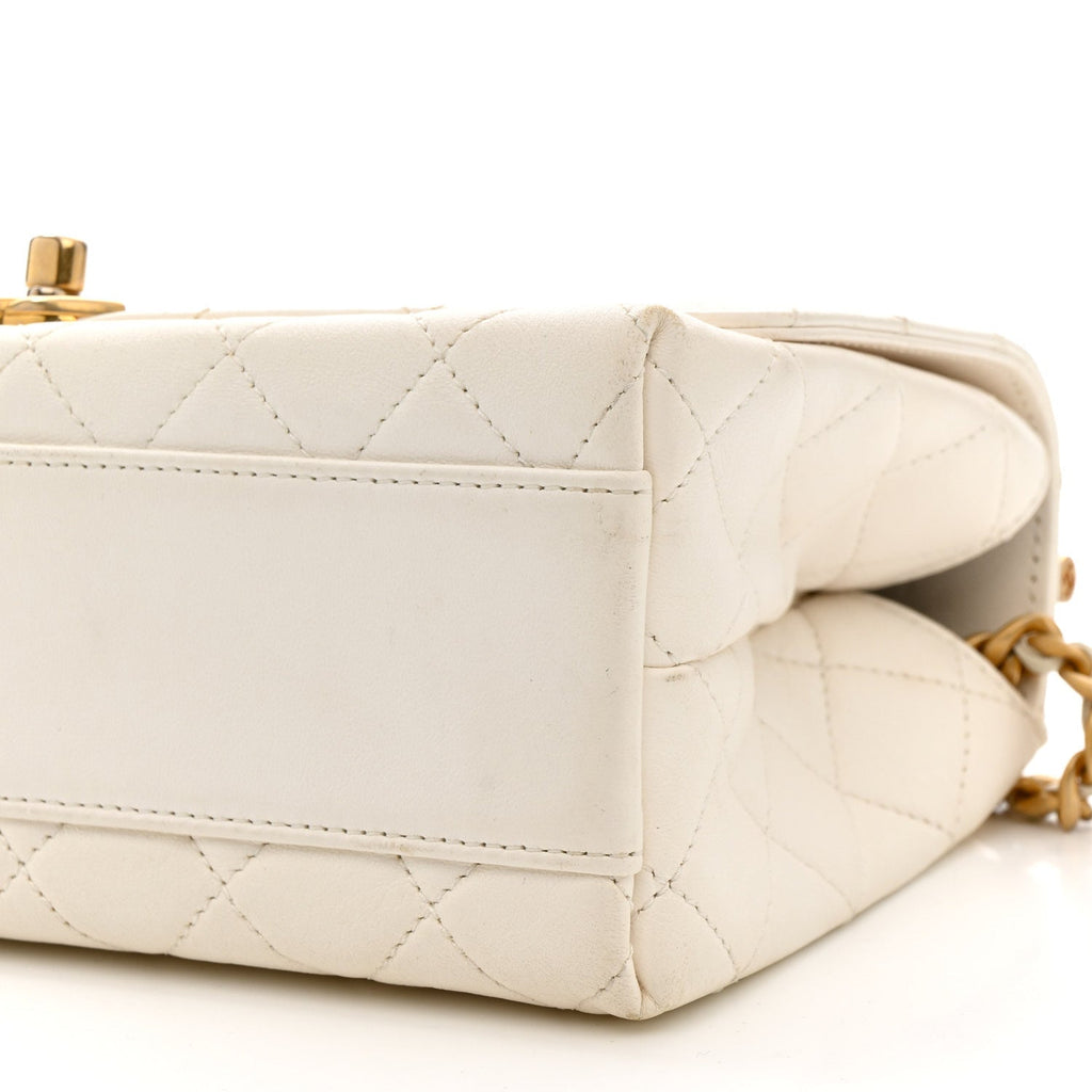 Chanel Lambskin Quilted La Parisienne Top Handle Flap White