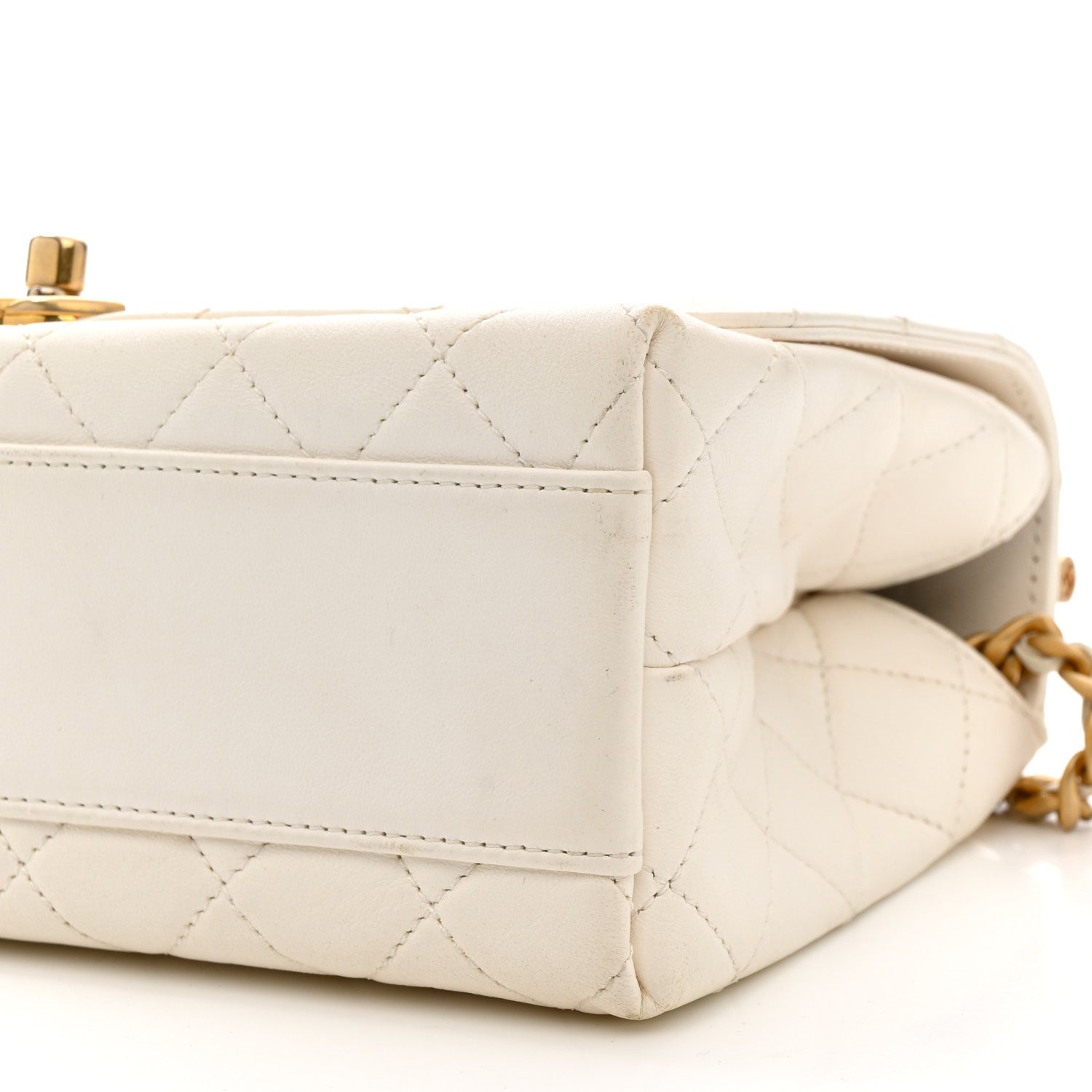 Chanel Lambskin Quilted La Parisienne Top Handle Flap White