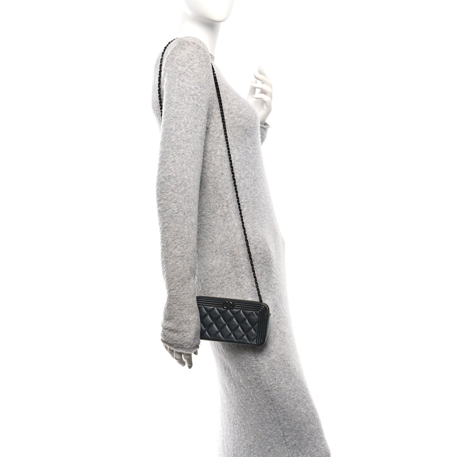 Chanel Lambskin Quilted Small Boy Clutch With Chain So Black