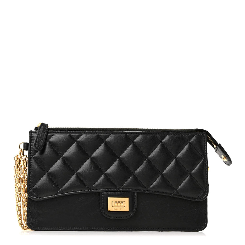 Chanel Aged Calfskin Quilted 2.55 Reissue Pouch With Chain Handle Black