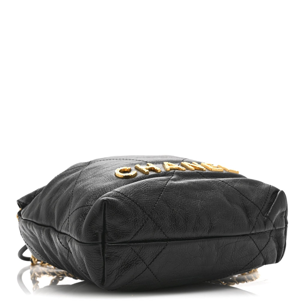 Chanel Shiny Crumpled Calfskin Quilted Pearl Mini Chanel 22 Black