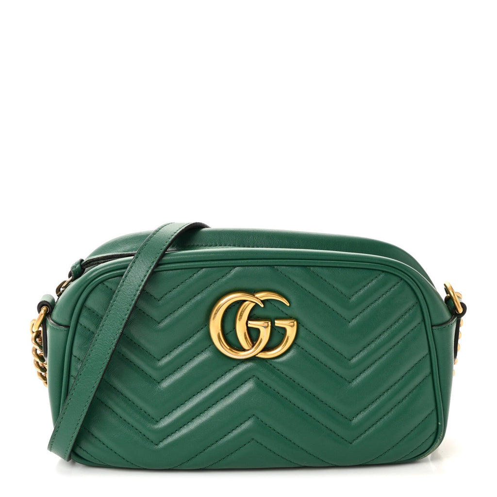 Gucci Calfskin Matelasse Small GG Marmont Chain Shoulder Bag Emerald Green