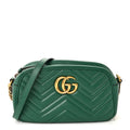 Gucci Calfskin Matelasse Small GG Marmont Chain Shoulder Bag Emerald Green