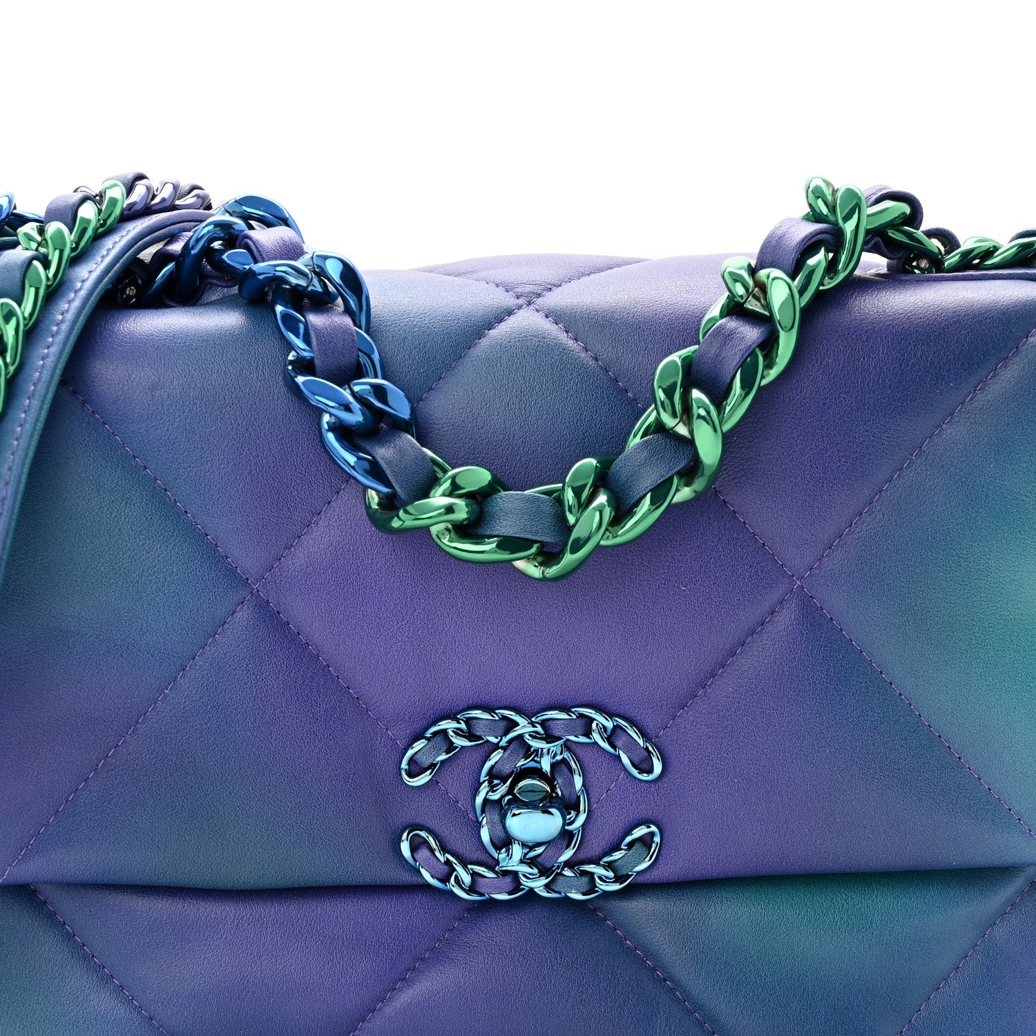 Chanel Tie Dye Calfskin Quilted Medium Chanel 19 Flap Blue Purple