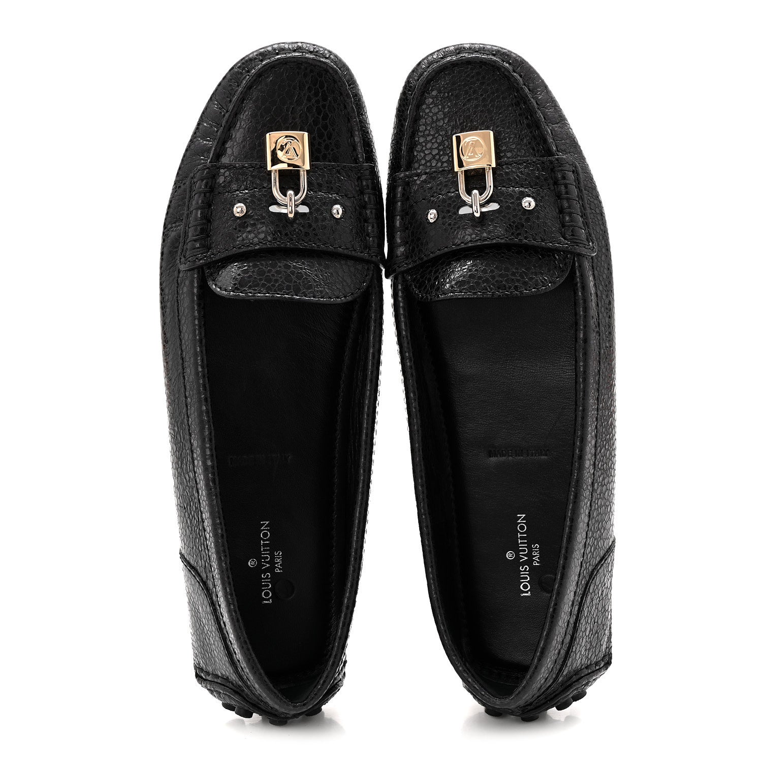 Louis Vuitton Grained Calfskin Close Up Flat Loafer 37 Black